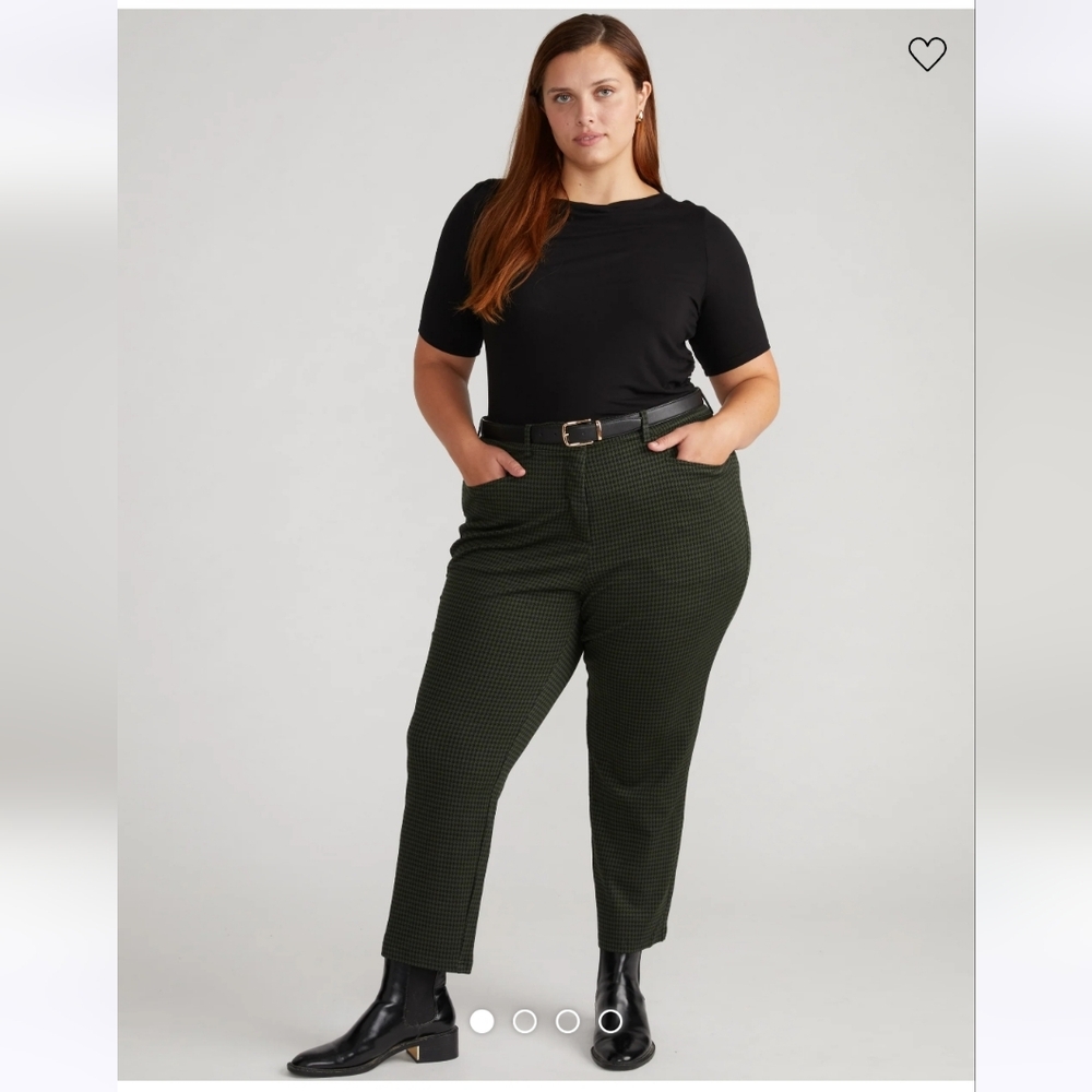 Universal Standard Long Cigarette Ponte Pants (Small) In Forest Houndstooth